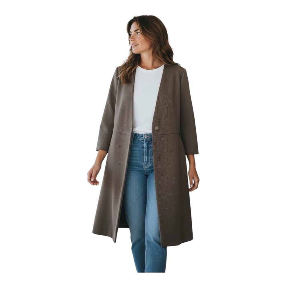 Armani Jeans 3/4 Sleeve Single Button Mid-Length Overcoat Brown Women US 16
